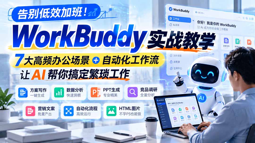 告别低效加班!WorkBuddy实战教学,7大高频办公场景+自动化工作流,让AI帮你搞定繁琐工作-轻创终点站