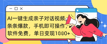 AI一键生成亲子对话视频,条条爆款,一部手机即可操作,单日变现数张-轻创终点站